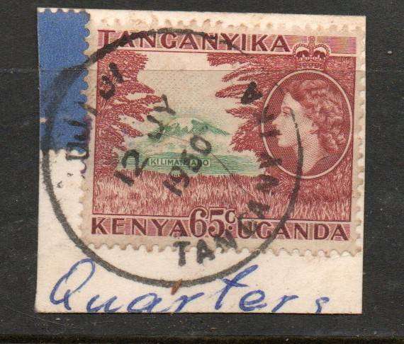 Kenya Uganda Tanganyika EIIR, 1955, 65 cents, used, UJIJI 12 JY 1960 cds