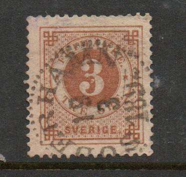 Sweden, 1887, 3 ore, yellow-brown, used