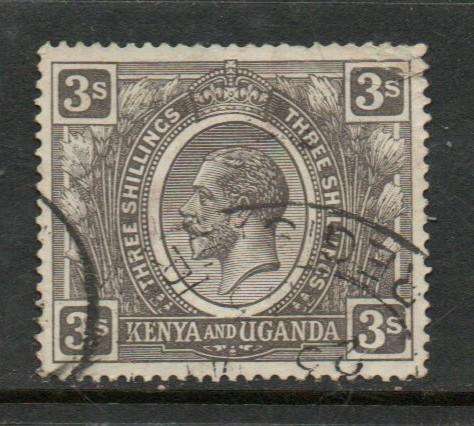 Kenya & Uganda, GVR, 1922, 3/- brownish-grey, registered oval d.s. used