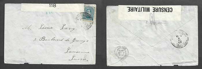 Belgium,  cover, 25c, Military Censor > LAUSANNE 11GARE DIST LETT 11.XI.16 arrival c.d.s