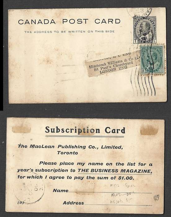 Canada EVIIR 1c reply card, uprated 1c (for overseas) >?? CANADA > LONDON OC 31 05