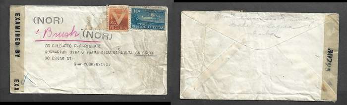 Cuba WWII cover, 10 1/2c, > New York , Censor 30295 tape