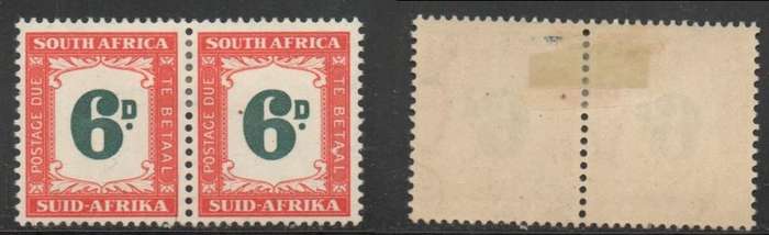 South Africa 1950, 6D, postage due (SUID-AFRIKA), pair MH *