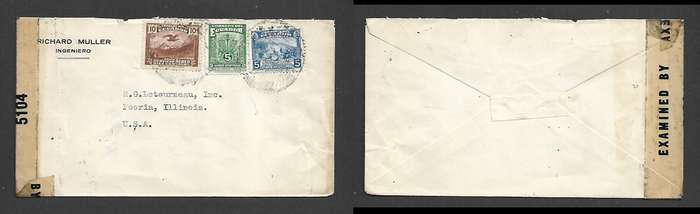 Ecuador, cover, 20c > U.S.A. EXAMINED BY 5104 sealing tape