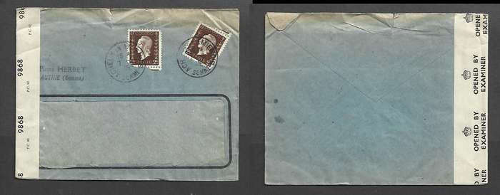 France, 4 Fr, ACHEUX-EN-AMENIOS / SOMME 7.3.45 cds, censor tape OPENED BY EXAMINER 9868 (British)