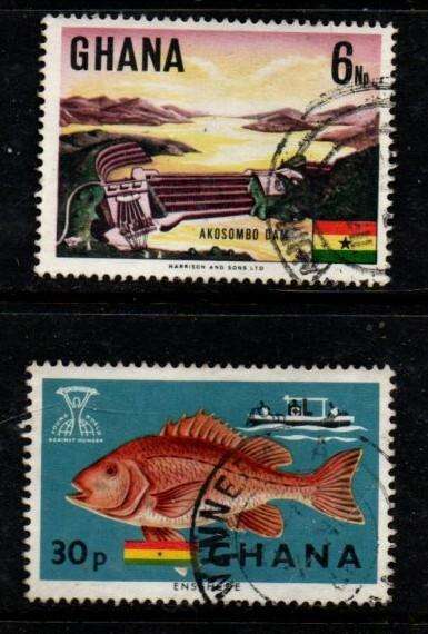 Ghana 1966 6p, Akosombo Dam, 30p, a fish, used