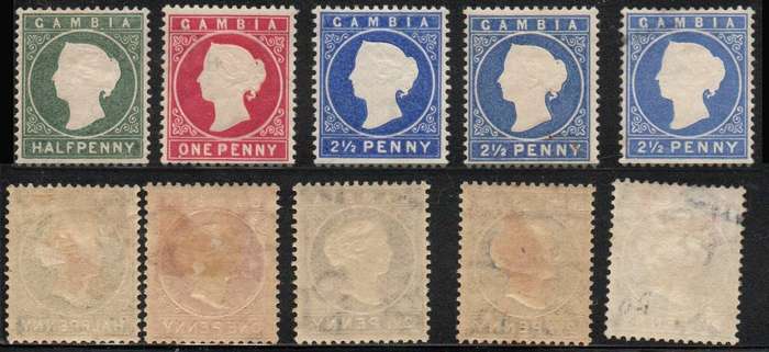 Gambia, 1886 - 1893, 1/2d, 1d, 2 1/2d (x3) MH*