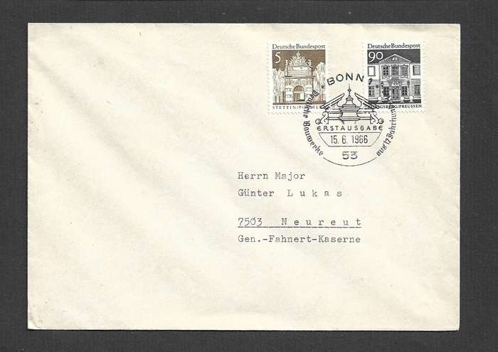 West Germany, plain FDC 5pf, 90pf BONN 15.6.1966special first day  c.d.s.