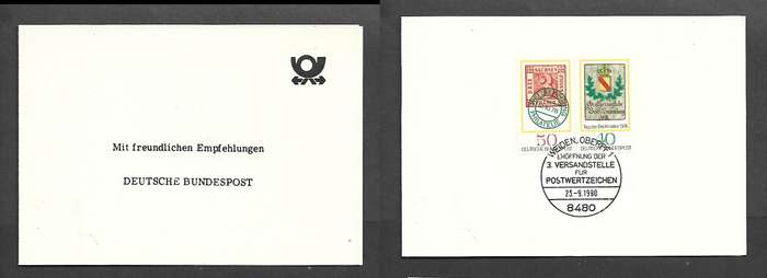 West Germany, folder, WEIDEN OBERPF 1   23.9.1980 mailing point for postage stamps