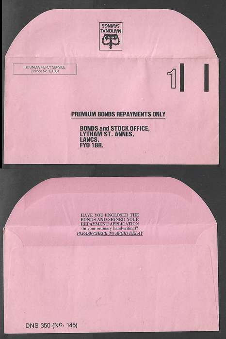 Great Britain EIIR, Business Reply Service, PREMIUM BONDS PAYMENTS ONLY envelope, unused