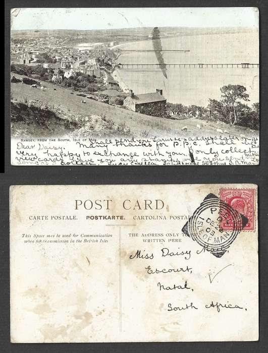 Isle of Man, Ramsey from the South, used 1d PEEL ISLE OF MAN DE 23 03 sq cds > Natal