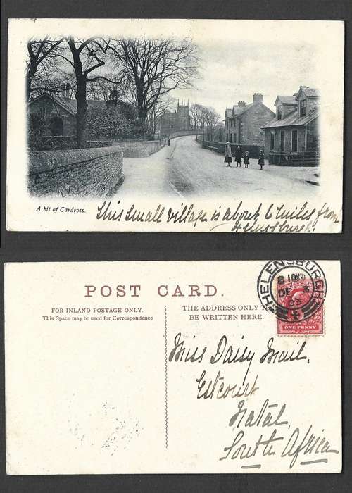Scotland, postcard, used 1d,  A bit of Cardross, HELENSBURGH DE 3  03 cds > Natal