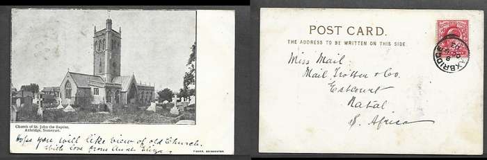 England, Church of St John The Baptist, Axbridge, Somerset, used 1d, AXBRIDGE OC 9 03 cds > Natal