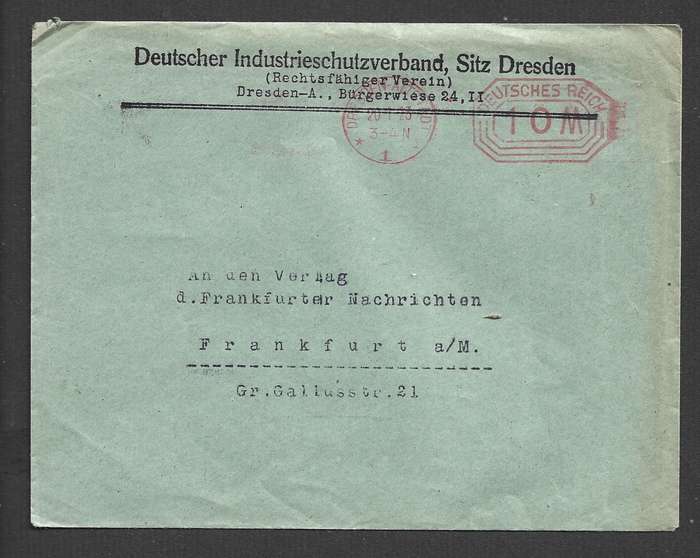 Germany, Weimar, early inflation,10M meter frank, DRESDEN ALTSTADT 1 - 20.1.23 > Frankfurt.