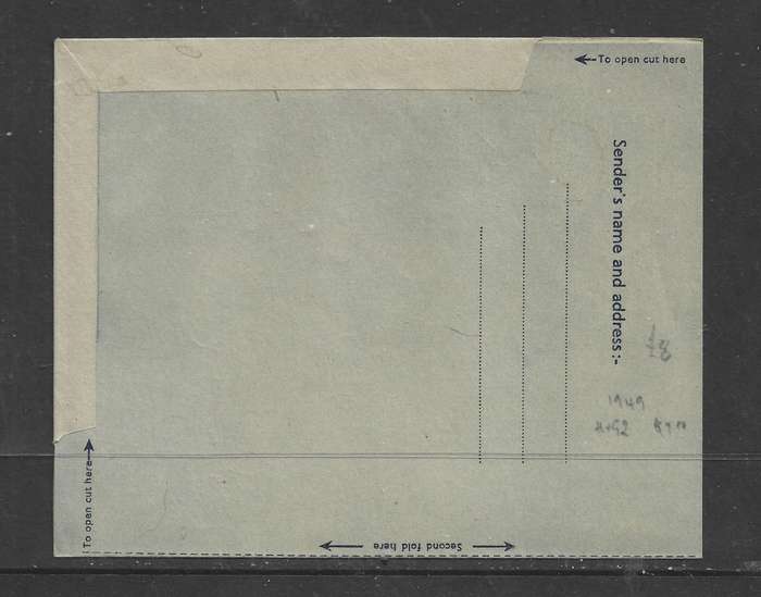 Aden GVIR 1949 Air Letter Sheet, 6 Annas, text 2, unused, flaps stuck down.