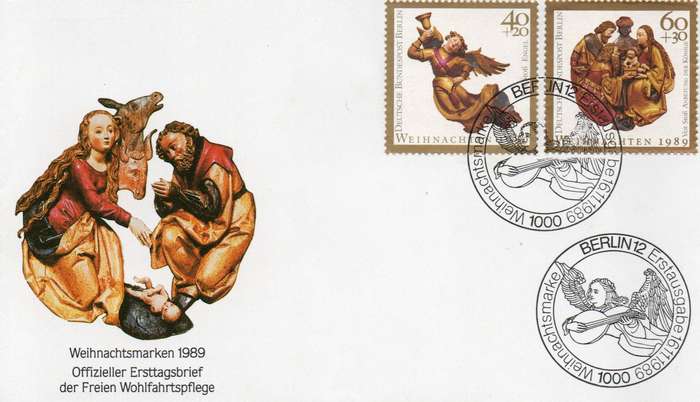Germany 1989, Christmas stamps, Berlin,  First Day Cover BERLIN 16.11.1989 special c.d.s.