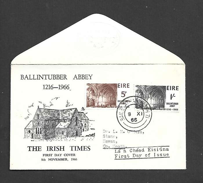 Eire / Ireland Ballintuber Abbey 1216 - 1966, FDC, BAILE ATHA CLAITH 71 / 8.XI 66 cds