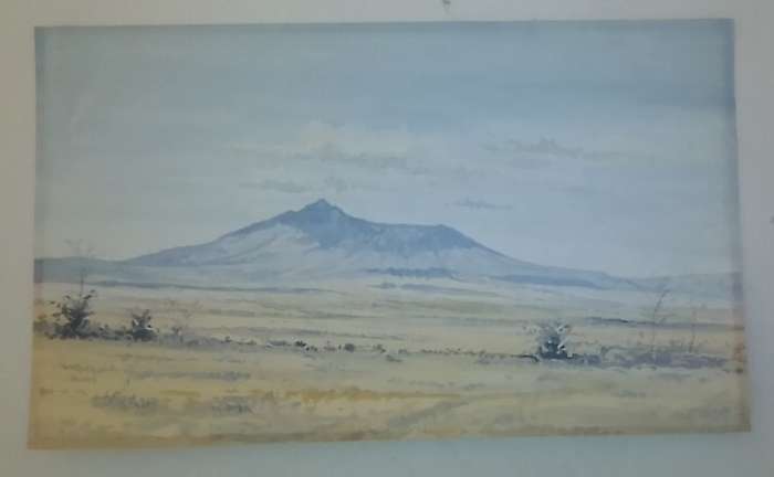 Mt Longonot, Kenya, by Rob O"Meara. Water colour. 53 x 32 cm, mid 20thC.