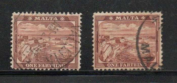 Malta, 1901, 1/4d, both shades,  used