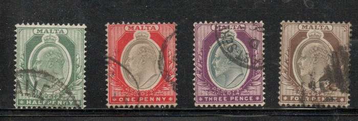 Malta, 1903, 1/2d, 1d, 3d, 4d, used