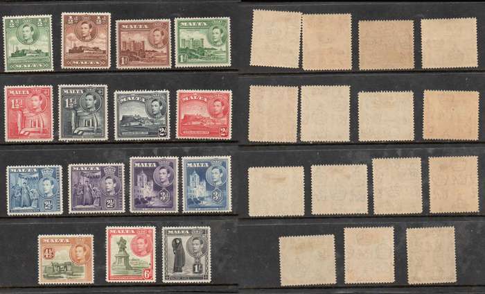 Malta, 1938, values, colour changes  between1/2d > 1/- MH *