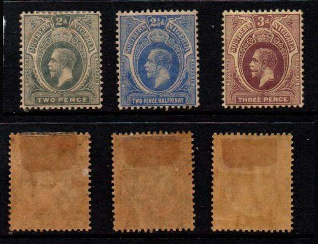 Nigeria, Southern Nigeria, GVR, 1912, 2d, 2 1/2d, 3d MH *, heavily browned gum