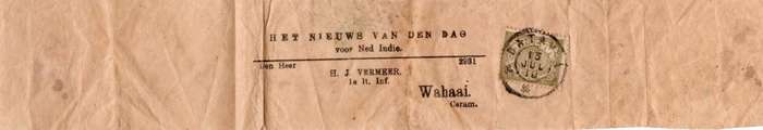 Netherlands Indies, newspaper wrapper, 1c stamp BATAVIA 15 JUL 10 cds > Wahaai, Ceram (island)