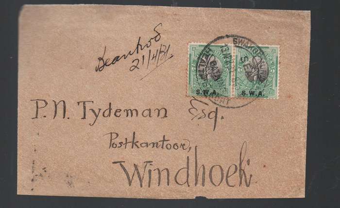 South West Africa cover front / fragment, 1d, SWAKOPMUND HEALTH RESORT SEA BATHING 13 APR 31 c.d.s.