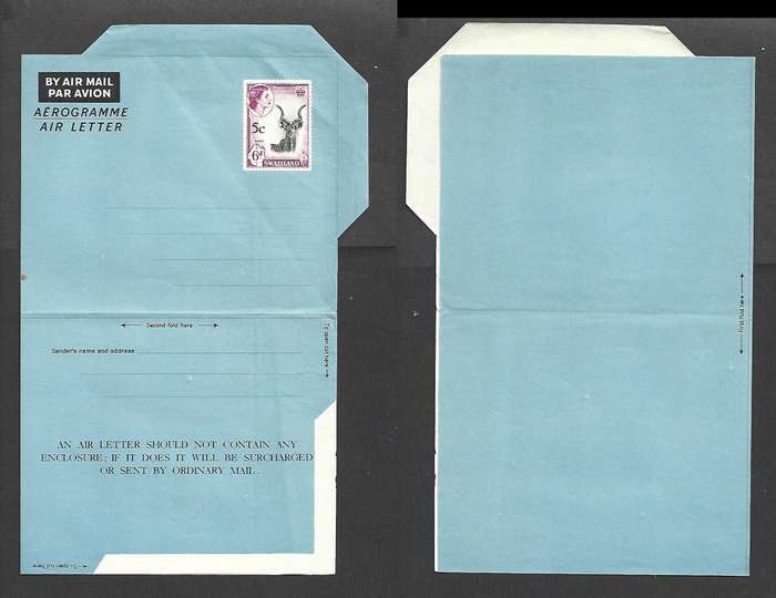 Swaziland EIIR, 1961, aerogramme, 5c opt on 6d, unused