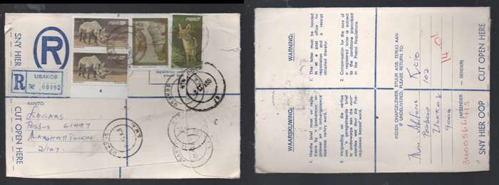South West Africa, registered 91cents, UIS 1 II 88 cds > MARSHALL TOWN, ?? transit