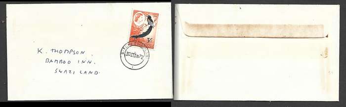 Swaziland, 1972, 3c opt / 5c on domestic cover, SITEKI 30 III 72 c.d.s. to "Bamboo Inn Swaziland"