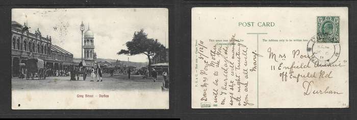 Grey Street, Durban, used Transvaal 1/2d, DURBAN DE 6 11 > Durban