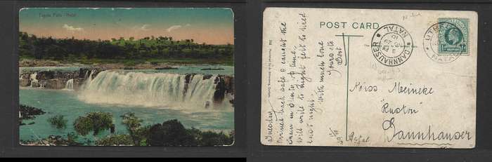 Tugela Falls, 1/2d, UTRECHT NATAL 10 AM NO 29 10 cds > DANNHAUSER 9 PM NO 29 10