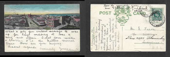 South Africa, PPC West St, Durban,  1/2d, DURBAN MR 9 07 > LADYBRAND O.R.C.11 MAR 07