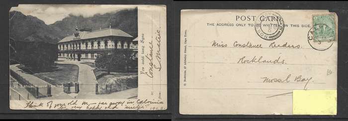 PPC S. African Museum Cape Town, 1/2d, CALVINIA DE 13 3 c.d.s., MOSSEL BAY DE 17 03 arrival c.d.s.