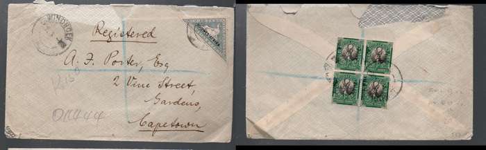South West Africa registered cover 6d WINDHOEK 7 JUL 26 cds > Cape Town