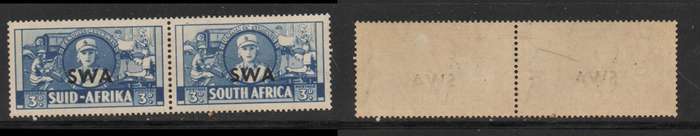 South West Africa 1943, large wars, 3d,  auxillaries, of S.Africa pair opt S.W.A.,MH* gum browning