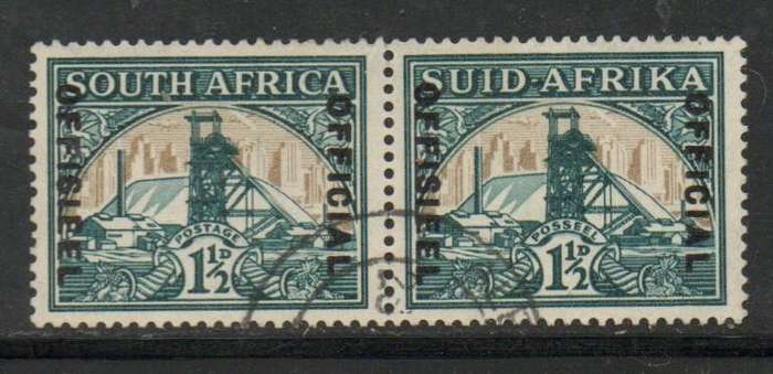 South Africa, 1935, 1 1/2d green & bright gold, OFFICIAL OFFISEEL, pair, used