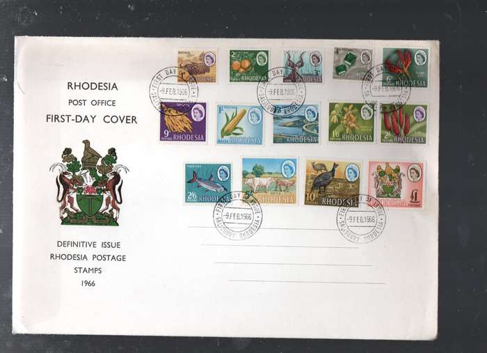 Rhodesia - 1966, Definitive set 1d to £1, First Day Cover, SALISBURY. RHODESIA 9 FEB 66