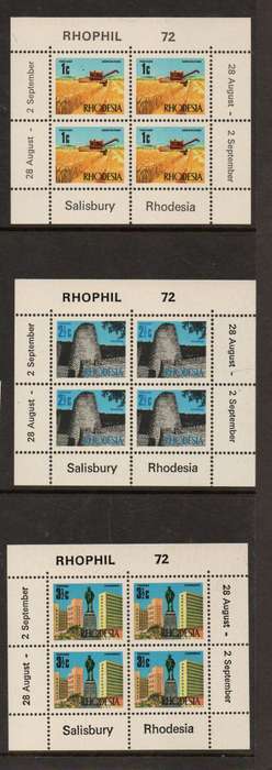 Rhodesia, 1972, RHOPHIL 72, set of 3 sheetlets, imperforate at top, SACC 236B - 238B, MNH **