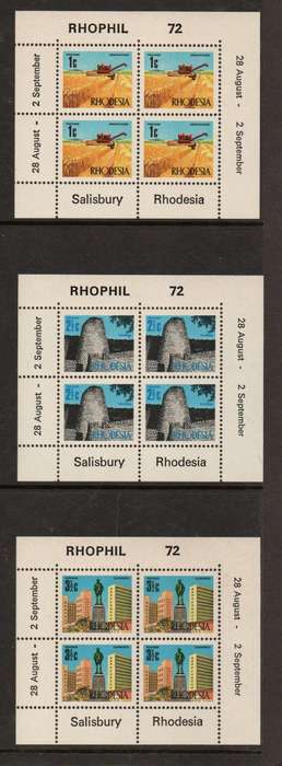 Rhodesia, 1972, RHOPHIL 72, set of 3 sheetlets, imperforate at top & right, SACC 236A - 238A, MNH **