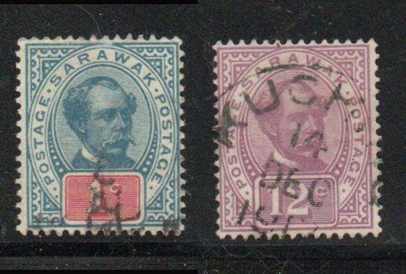 Sarawak, 1901, 1905, 1c, 12c, used,