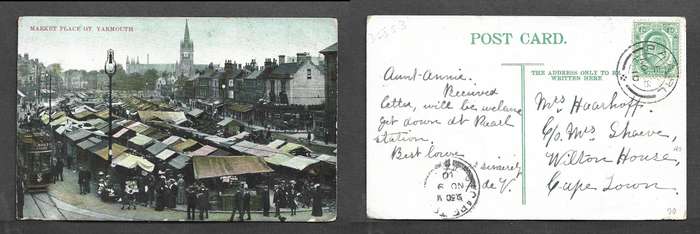 PPC Market Place: Gt. Yarmouth UK, used CoGH 1/2d, PAARL NO 8 10 cds > CAPE TOWN