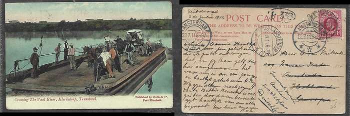 Crossing the Vaal, Klerksdorp, 1/2d Natal, interprovincial use KOFFYFONTEIN 3 JUL 11 > AMSTERDAM