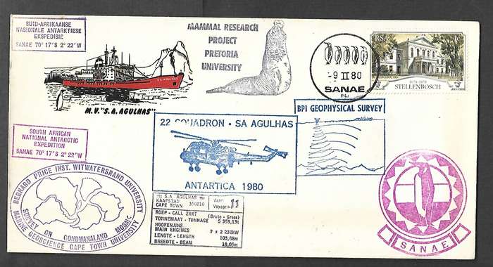 SS Agulhas, 22 Squadron, Wits-UCT Geoscience, Pretoria Mammal, BPI GEO, SANAE 9.II.80