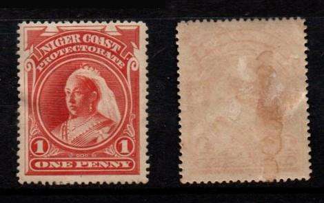 Nigeria, Niger Coast, VRI, 1894, 1d, vermillion, MH * hinge remnant, gum faults, buckle