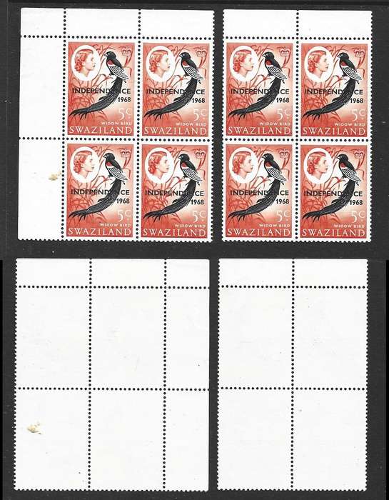 Swaziland, 1968,5c, marginal blocks of 4 MNH **