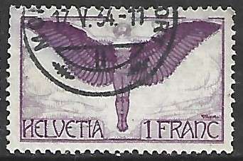 Switzerland, 1924, air, 1Franc, Icarus, violet & purple, used