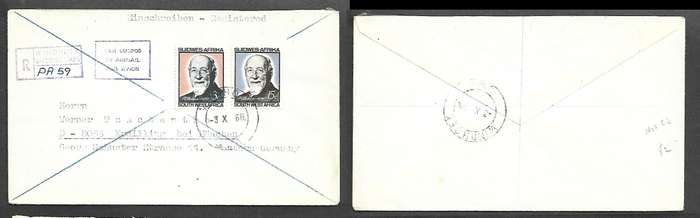 South West Africa, Dr Wedder. WINDHOEK 3 X 66 cds, (NOT 1st Day) registered air mail  >Germany