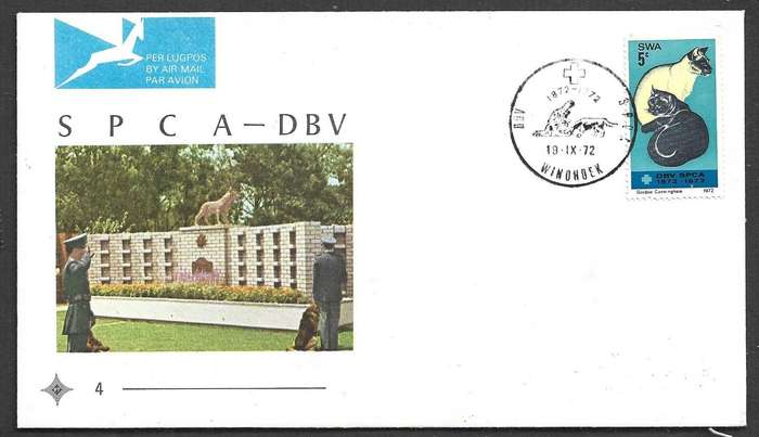 South West Africa FDC, S P C A centenary WINDHOEK 19-IX-72 special cds , not addressed